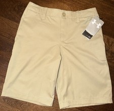 Under Armour Boys Chino Shorts Flat Front Pockets Size 12 Beige NWT