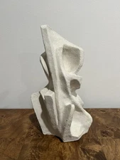 Vintage White Abstract Terracotta Stoneware Clay Sculpture Signed