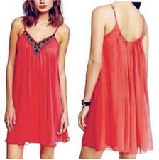 Express Women’s Pink Swing Slip Mini Beaded Dress Gauzy Spaghetti Straps Sz M