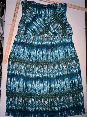 Avenue Dress Women s Size 18-20 Sleeveless Faux Wrap Style Blue White Geometric