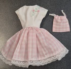 Vintage 1960s Skipper Clone Pink and White Gingham Lace Trim Dress and Purse