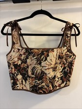 Windsor Brown Jacquard Corset Bustier Top Women s S Hook Eye Back NEW WITH TAGS