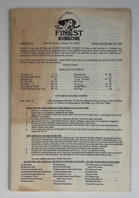 THE FINEST RECORD STORE 1988 Auction Mail Order Catalog Rare Greeley Colorado
