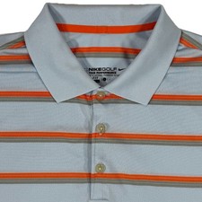 Nike Golf Polo Shirt Mens L Dri Fit Tour Performance Blue Striped Short Sleeve