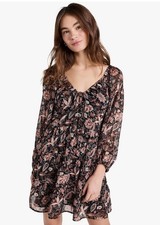 Madewell Dress Women Black Metallic Floral Mini Amalia Tiered Pampas Blooms Sz 8