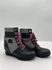 SOREL Girls Youth Joan Of Arctic Lexie US 5 Black Bright Lavender Wedge Boots