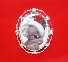 Christmas Porcelain Koala Bear in Santa Hat Cameo Costume Jewelry ST Pin Pendant