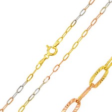 Sterling Silver 3-Tone Diamond Cut 2.5mm Oval Link Chain Necklace, Made in Italy