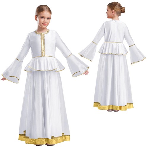 Kids Girls Dress Twirling Gown Sequins Costume School Stage Sheer Indian Dance - Picture 55 of 71