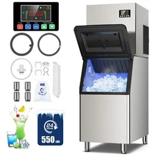 Commercial Ice Maker 550 LBS/24h with 350 LBS Storage Bin, 156 Ice Cubes in 5-15
