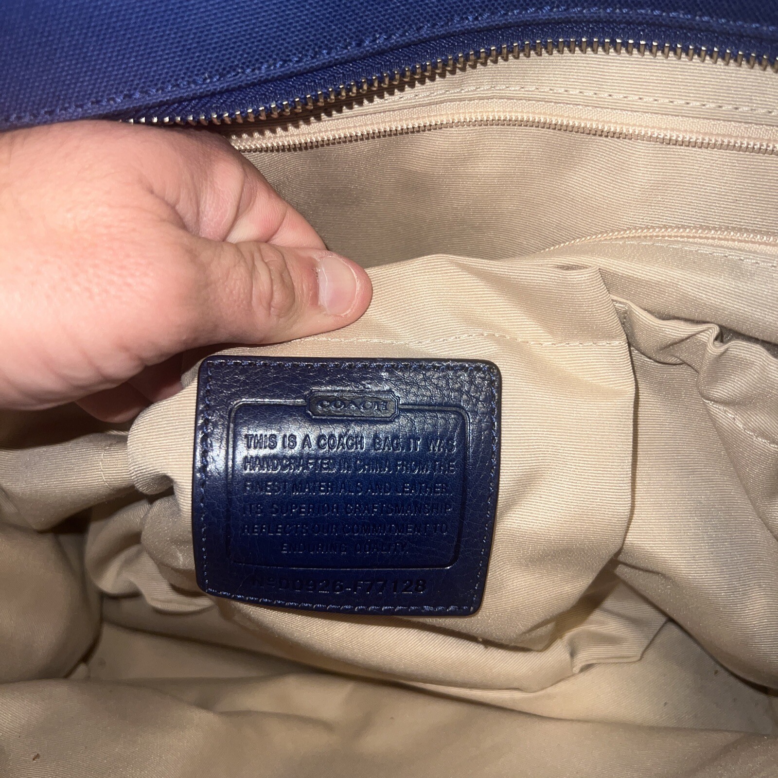 COACH diaper bag, tote bag, navy tan brown fabric and tan leather eBay