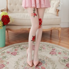 Ladies Floral 10 Denier Pantyhose Sheer Soft Stretchy Tights Rose Flower Print