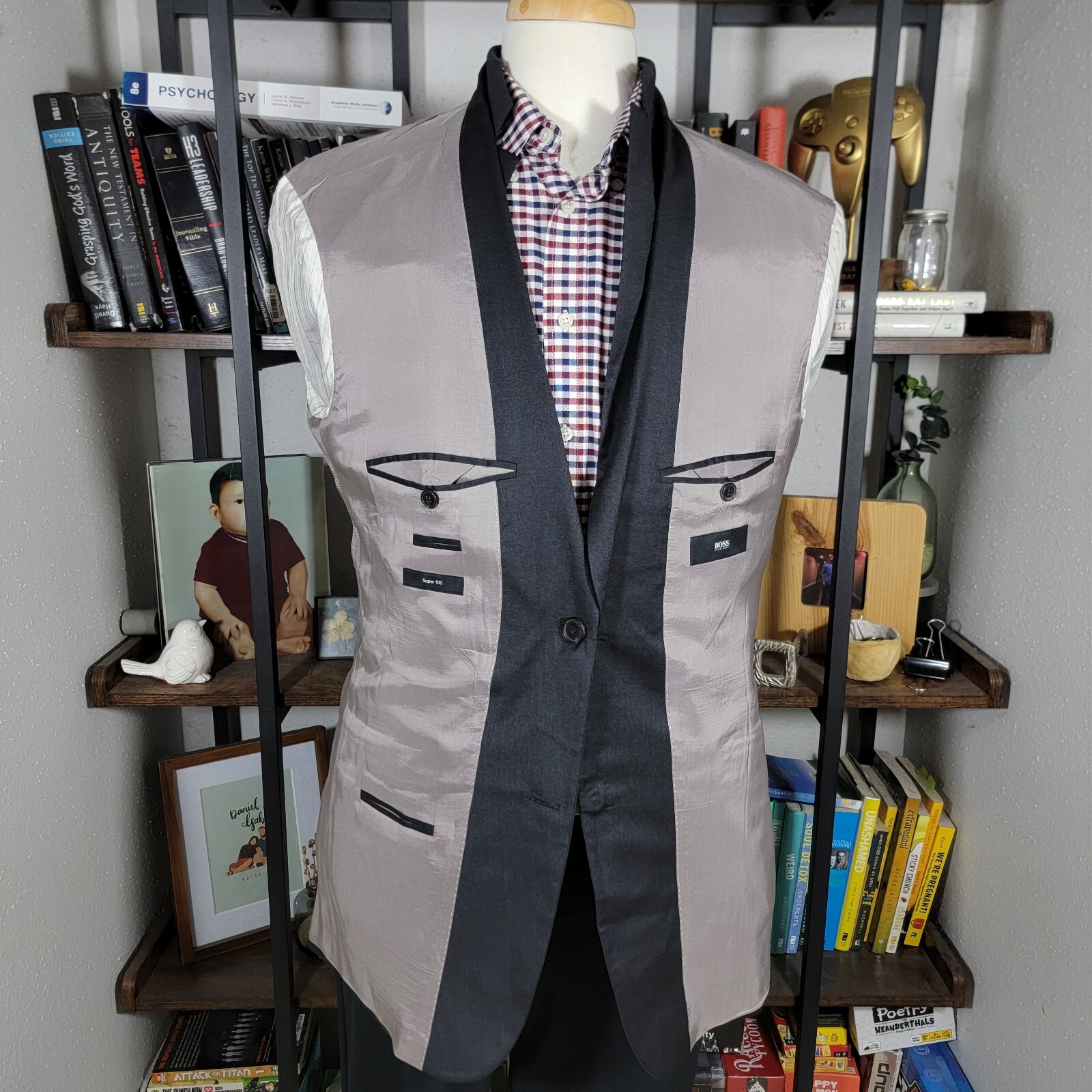 Hugo Boss Pasolinl movie Men's Sport Coat Blazer Two Button Black Charcoal 42L