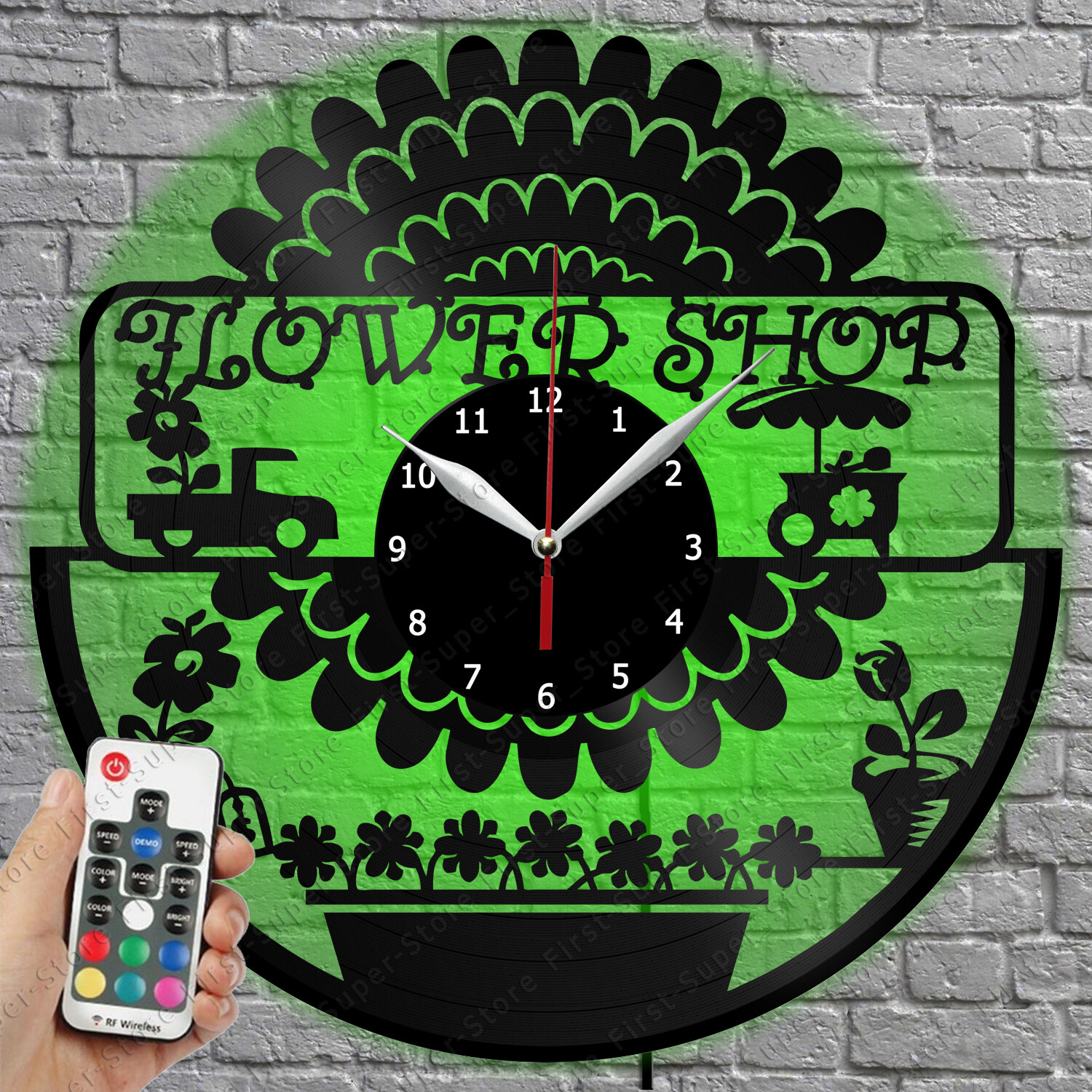 LED Vinyl Record Wall Clock with Light for Flower Shop Decor 1651