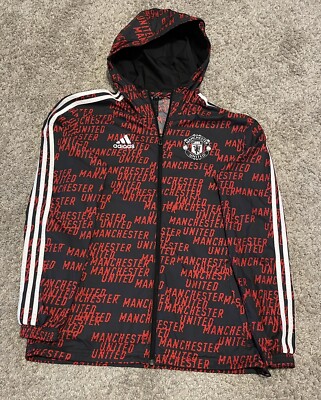 Rare Adidas Manchester United Nylon Glanz Anthem Jacket Red Black Small See Pics