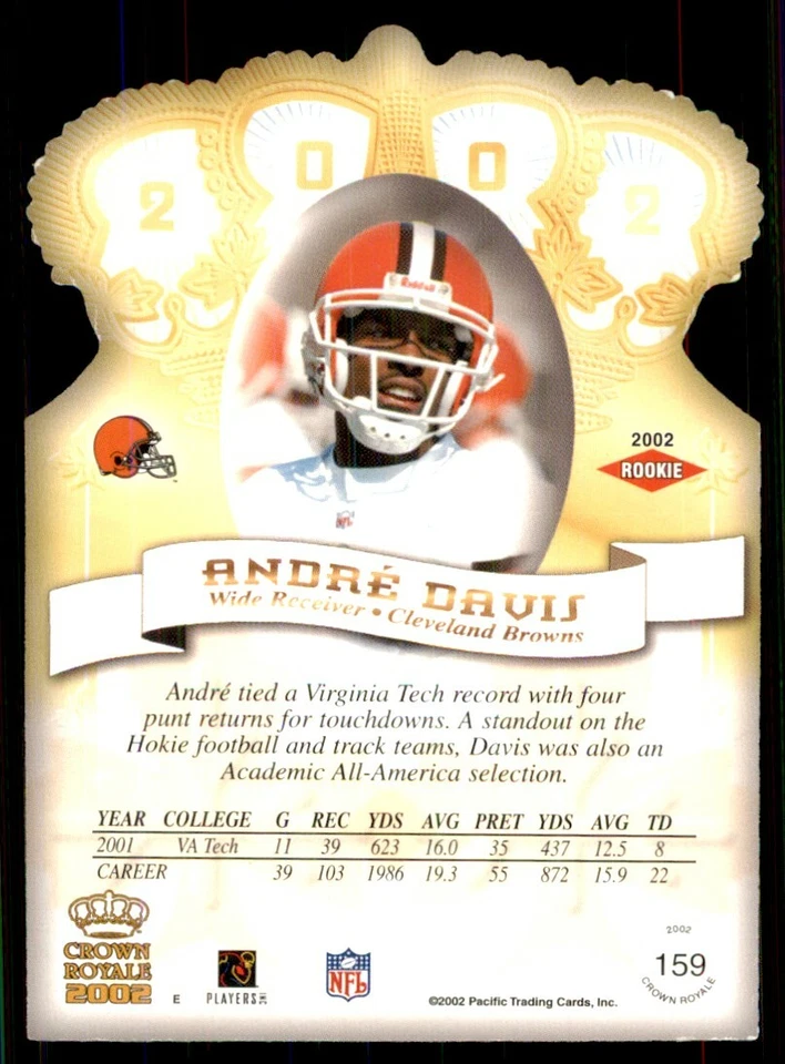 2002 Pacific Crown Royale Andre Davis RC Cleveland Browns #159 - Image 2 of 2