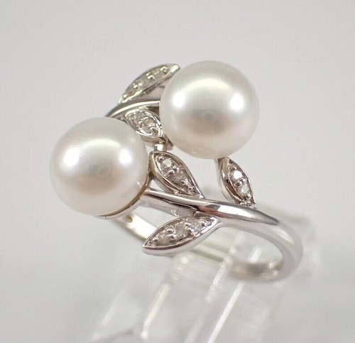 3.00Ct Round Cut Lab Created Pearl Bypass Engagement Ring 14K White Gold Plated - Afbeelding 3 van 8