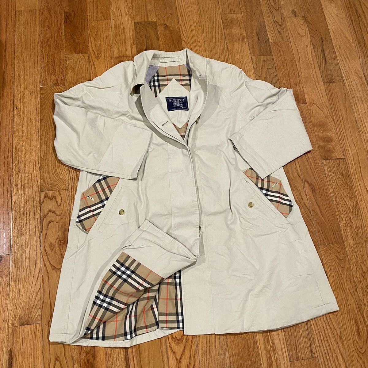 Vintage Burberrys Trench Coat Beige Long Made in England Monogram