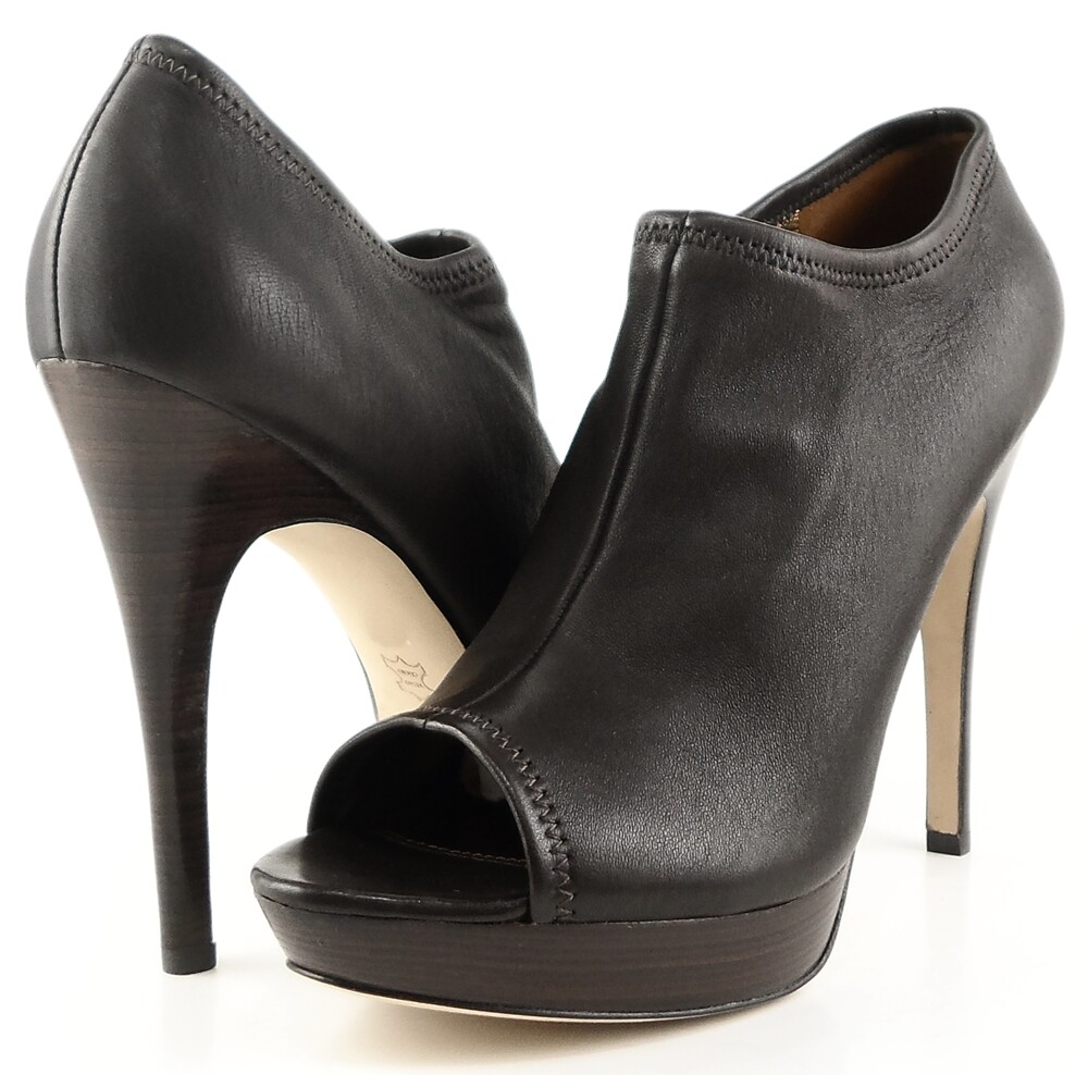 VIA SPIGA ELVIS Brown Stretch Leather Designer Ankle Boots Heels