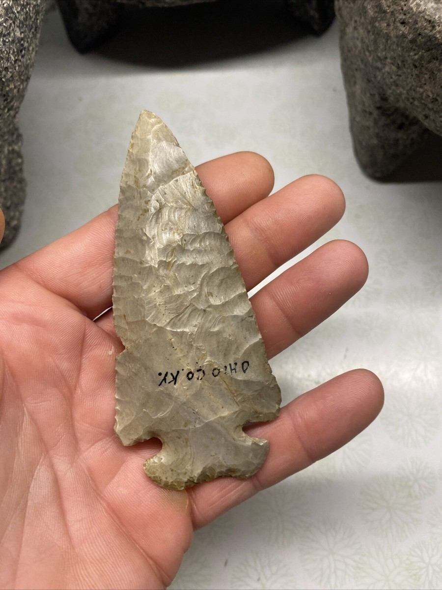 ヘリクタイト　標本 MLC s5396 4” Hornstone Archaic Dovetail Arrowhead Ohio Co Kentucky