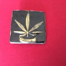 Belt Buckle Black Glossed Glaze Belt Buckle Gold Tone Marijuana Design Unused