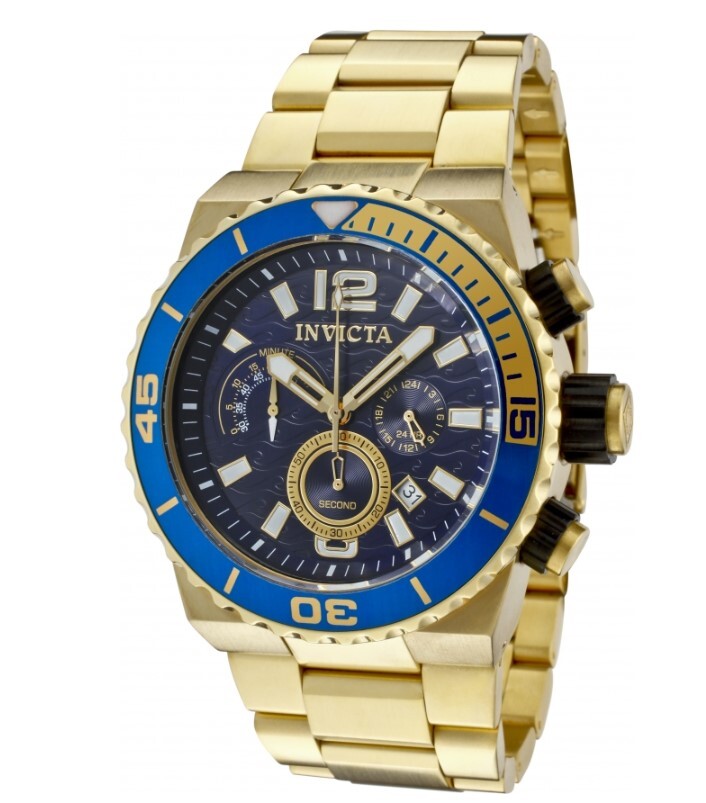 Invicta Pro Diver Blue Ocean Waves Men's 48mm Gold Chronograph Watch 1344