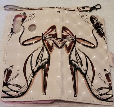 Pink High Heel Shoe  Case Samsung A21 Stand Up w/ card slots wrist strap nib