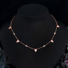 Stackable Drop CZ Charms Link Chain Necklace Women Rose Gold Plated Pink Jewelry