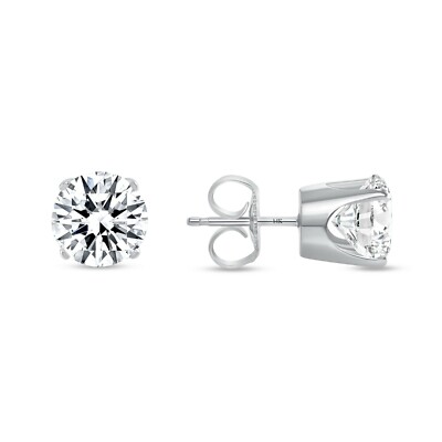 4 kt runde im Labor gezüchtete Diamant-Ohrringe 14 K Weißgold F/VS Krone Druck IGI Zertifikat