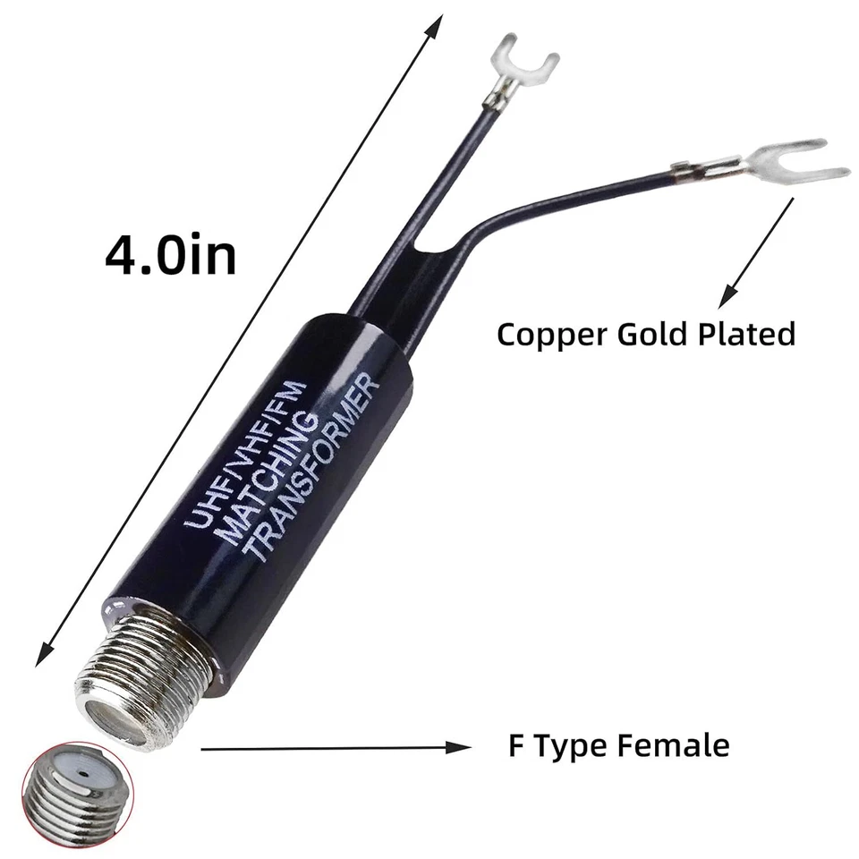 UHF VHF FM 75-300 Ohm TV Antenna Matching Transformer Coaxial Cable Adapter - Image 2 of 4
