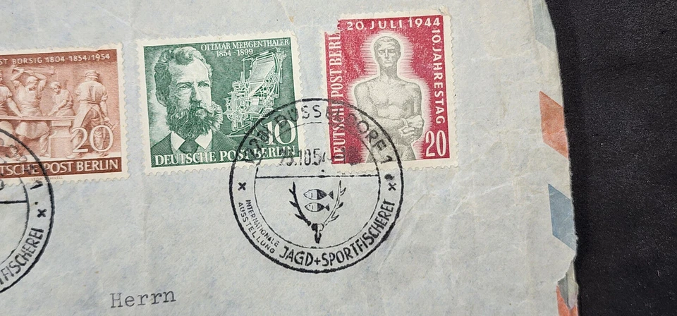 Alemania Registrada Postal Cubierta Estampillas Alemanas + Viñeta CAZA PESCA Assoc. Foto 3 de 4