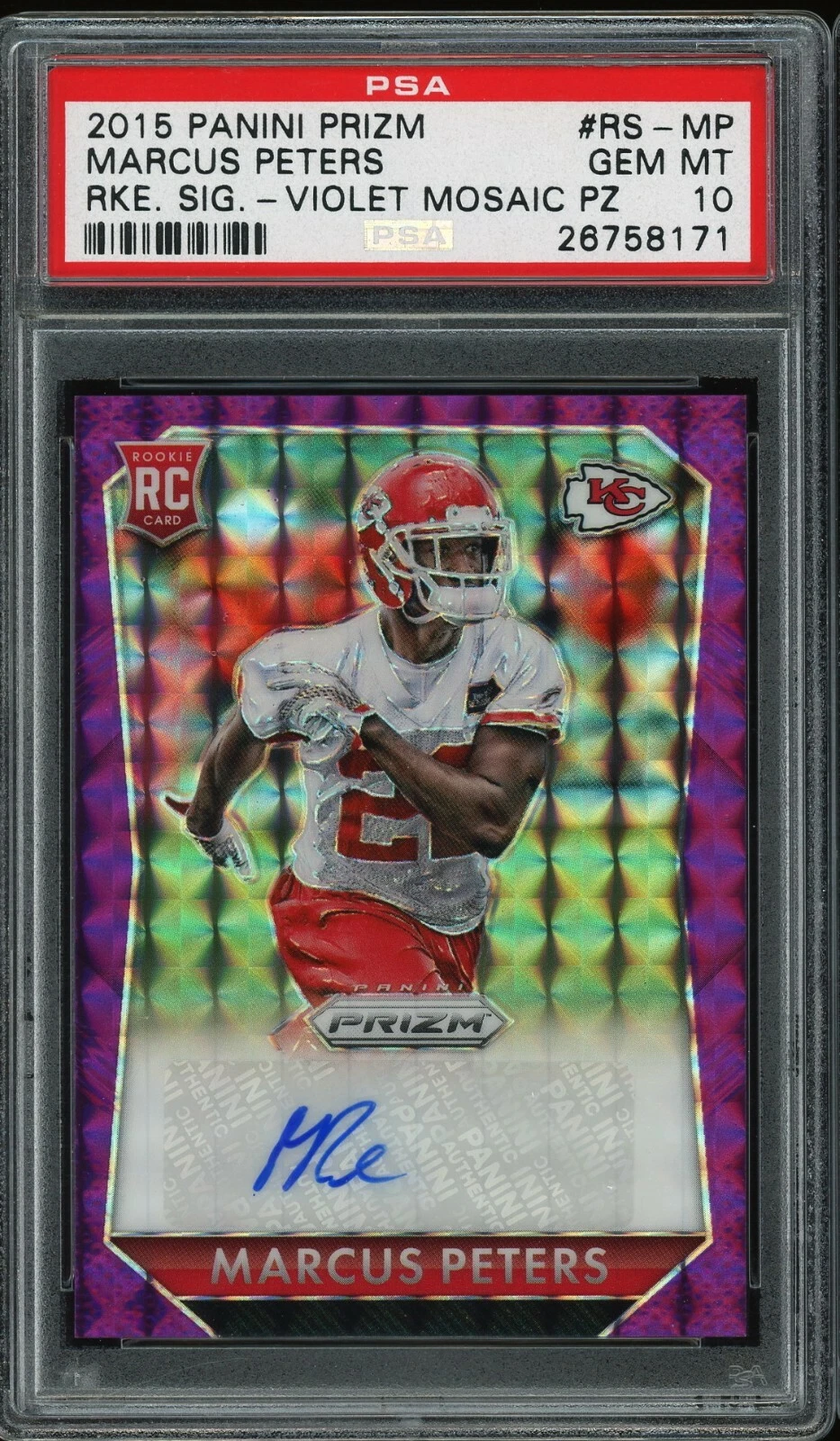 Marcus Peters Panini Prizm Rookie Signatures #RSMP Violet Mosaic Prizm