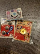 Vintage Prims Pennys Lot Cover Your Own Buttons 3 Solid Brass 1 Skirt Pin 