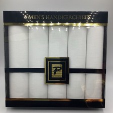 NOS Vintage Paris Accessories Set Of 5 Men  s Handkerchiefs Boxed Factory Sealed