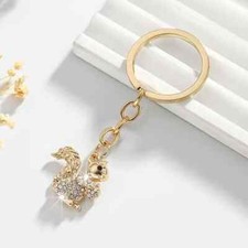 Squirrel Acorn Rhinestone Keychain Key Ring Purse Handbag Car Charm Backpack Bag