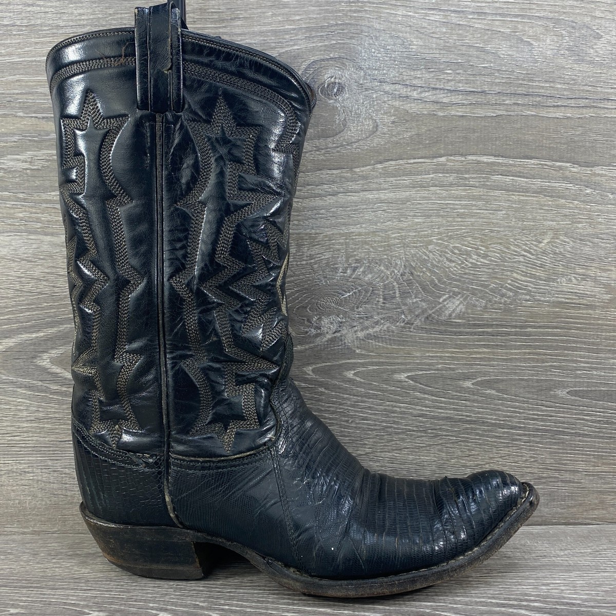 Tony Lama Mens 8 Exotic Black Teju Lizard Reptile Leather 