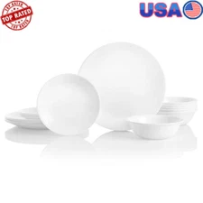18-Piece Dinnerware Set Lightweight Chip Resistant Plates Bowls Service 6 White
