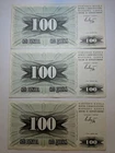 1992, 100 Dinara Bosnia a Lot of 3 High Grades Value Banknotes