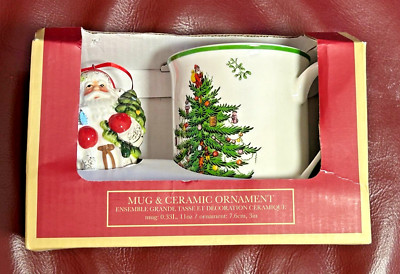 New Spode Christmas Tree Mug and Santa Ornament Ensemble Gift Set