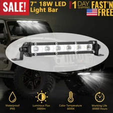18W 7" SLIM LED BAR SINGLE ROW OFFROAD SPOT LIGHTS WORK LIGHT For SUV TRUCK BUS