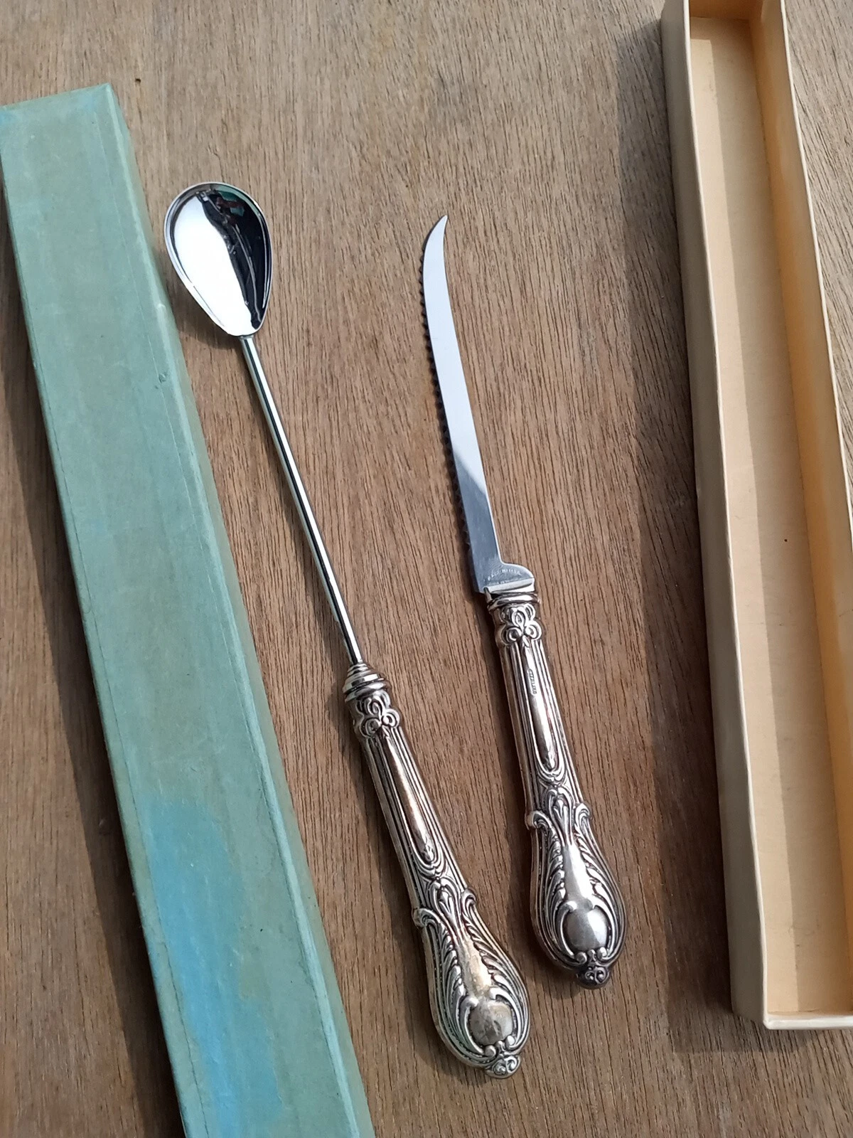 Vintage Sterling Silver Set Tomato Melon Knife Serrated 10.5" Melon Spoon Cheese