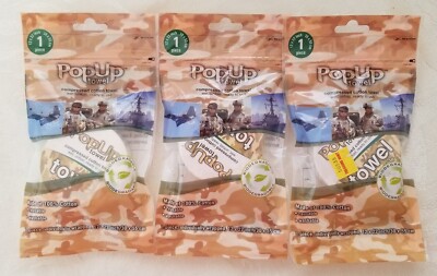 (3) 1 Packs = 3 Total PopUp Compressed Cotton Wipes 12'' X 22'' Camping Bugout 