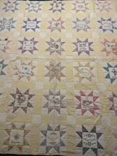 Antique Eight Point Star Quilt Hand Sewn With Applique 71  x78  