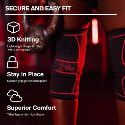 UFlex Sports Athletics Knee Compression Sleeve Support Brace Pain Relief Fitness - Picture 7 of 12