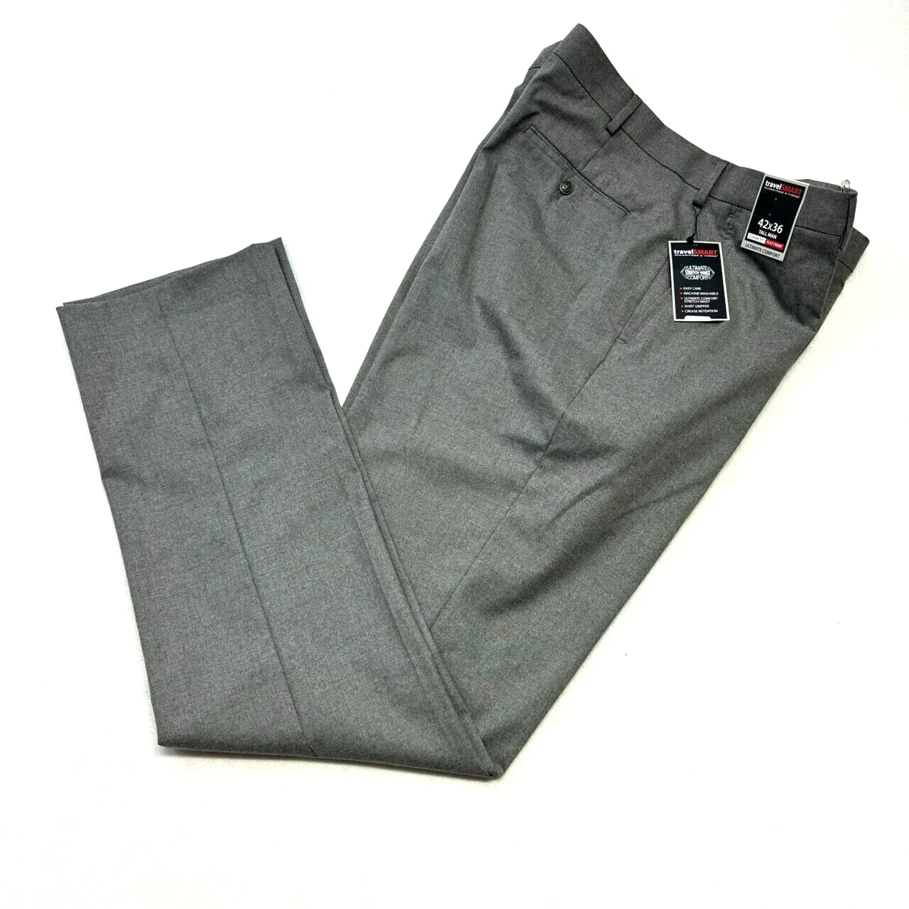 ROUNDTREE & YORKE TravelSmart Classic Fit Flat Front Lt Gray 42" x 36" NWT $79