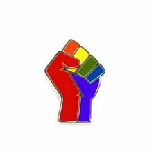 RAISED RAINBOW FIST PIN Resistance Resist Lesbian Gay LGBTQ Solidarity Flag NEW