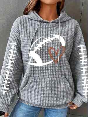 Plus Size XL Casual Hoodie, Women's Heart Print Waffle Knit Long Sleeve