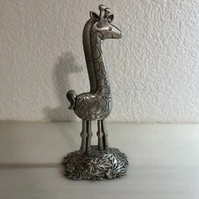 Polished Faux-Pewter Metal 8" Baby Nursery GIRAFFE PHOTO CARD CLIP HOLDER