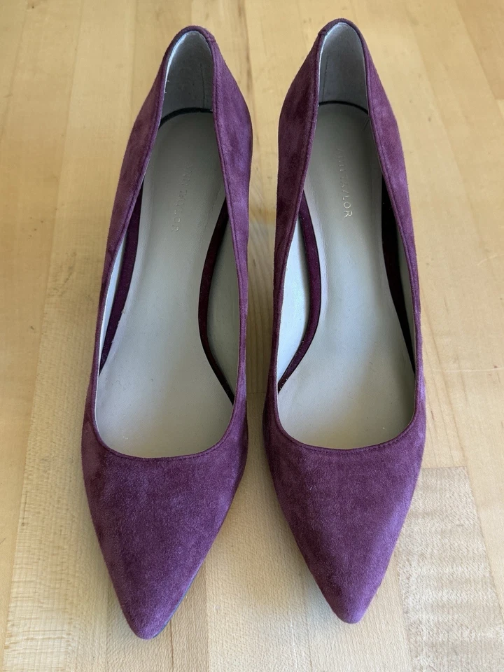 Zapatos de salón Ann Taylor para mujer Eryn de gamuza de cuero tacón de aguja ciruela rosa talla 7,5 M Foto 2 de 4
