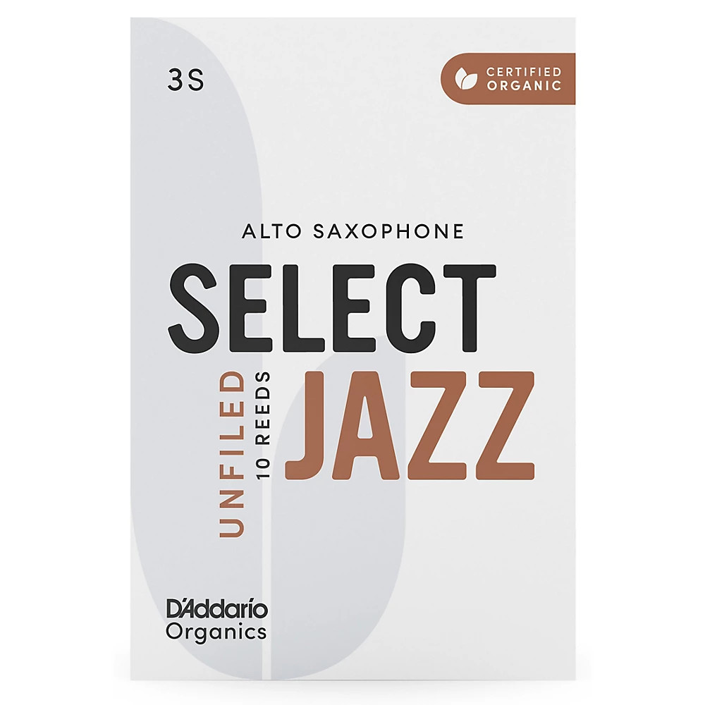 DAddario Woodwinds Select Jazz Alto Saxophone Unfiled Organic Reed Box of 10 3S 6590₽